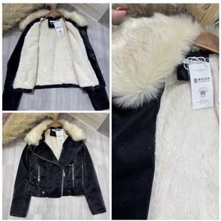 Áo da nhung tuyết lót lông cổ lông tháo rời được