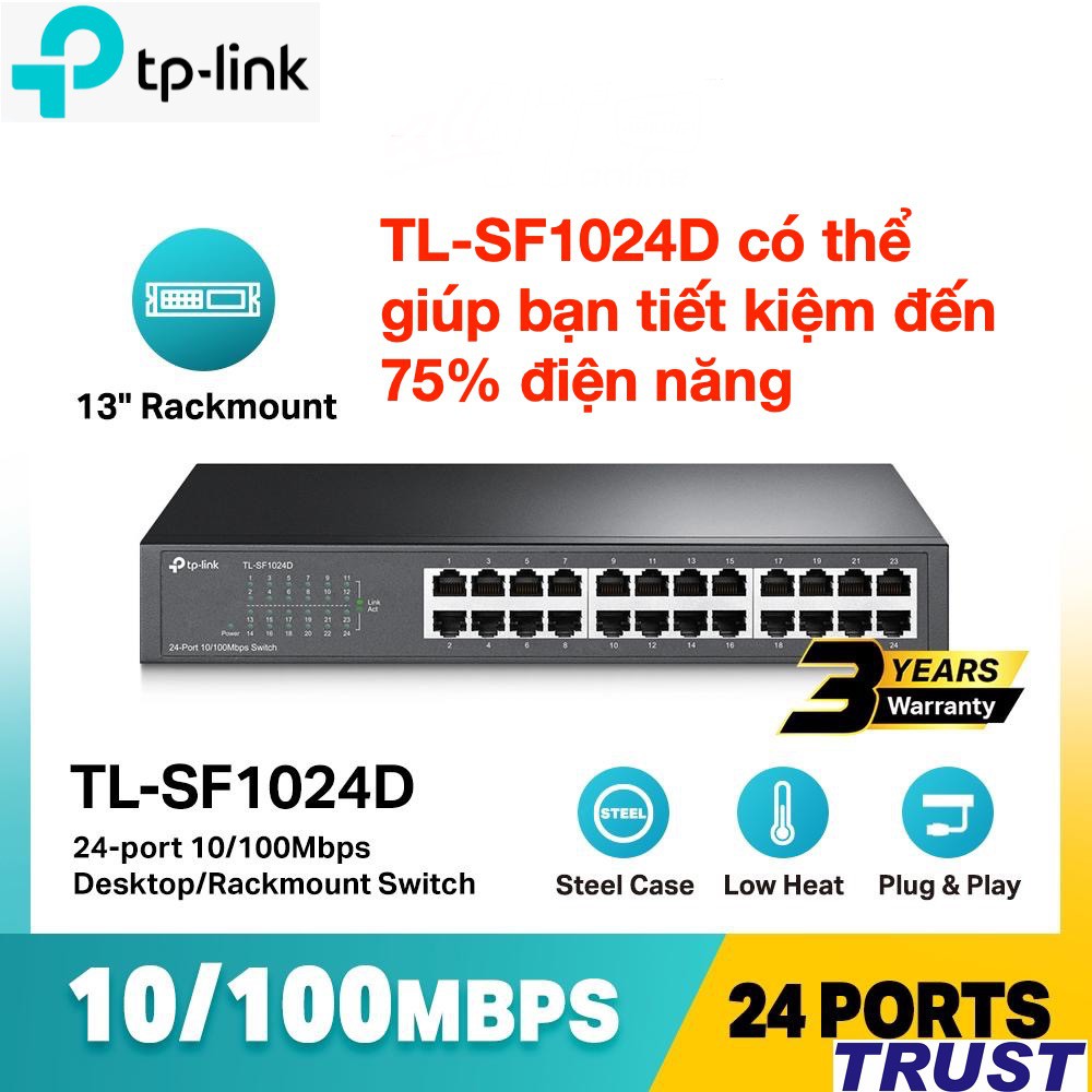 TP-Link Bộ chia tín hiệu 24 cổng RJ45 10/100 Mbps Công suất cao - TL-SF1024D - Hàng Chính Hãng