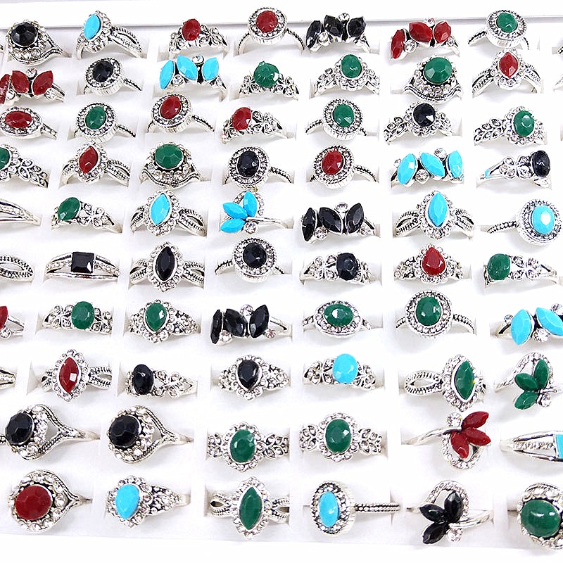 Bộ 24 Nhẫn Mạ Bạc Đính Đá Phong Cách Bohemian Cổ Điển Cho Nữ