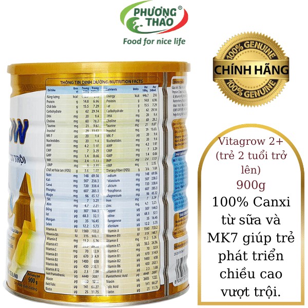 Sữa VitaGrow 2+ 900g Tăng Chiều Cao (trẻ 2 tuổi trở lên) Date 2023