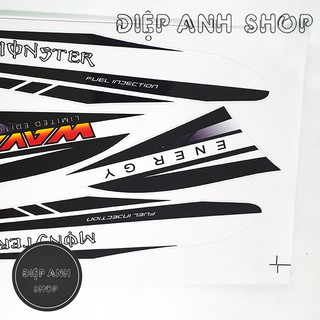 Tem xe Wave Alpha 100 MONSTER Đen Trắng ( VIDEO THỰC TẾ ) - Tem Wave chế