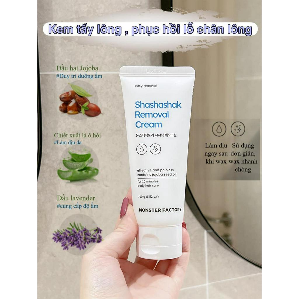 ShakShashak Removal Cream Kem Tẩy Lông Monster Factory 100 g, Triệt Lông Nhanh Chóng, Dịu Da - Săn Sale Hương Chất