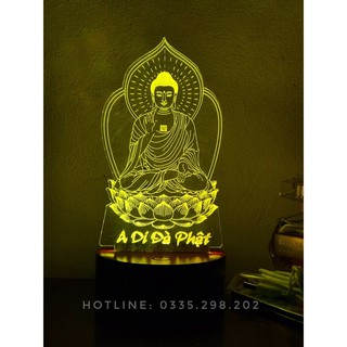 Đèn 3d mẫu phật adida- đèn 16 màu - đế gỗ- có điều khiển