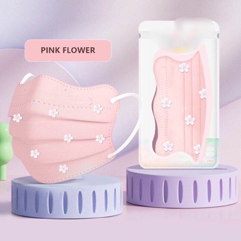 Túi 10 cái Khẩu trang cua in hoa Đào cao cấp mịn 3 lớp dành cho người lớn