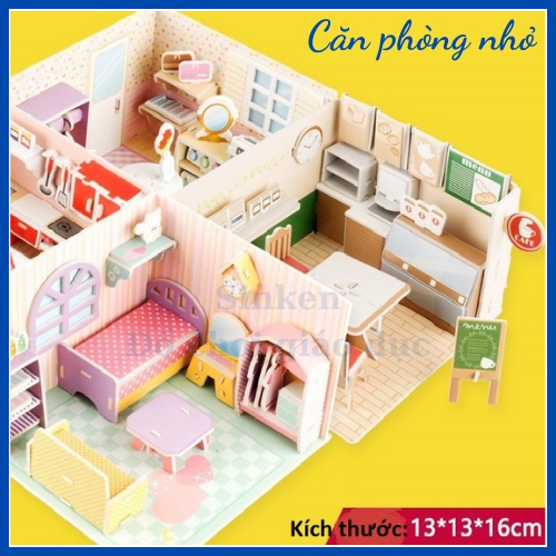 Bộ Xếp hình Ngôi nhà, Các phòng trong nhà, Đồ chơi lắp ghép 3D chất liệu giấy