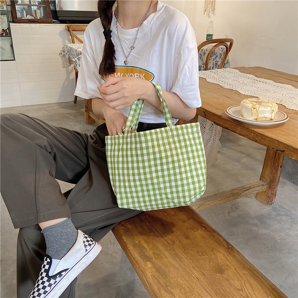 Túi tote tote ăn trưa caro phong cách Hàn Quốc Nhật Bản dễ thương dùng đi du lịch/dã ngoại/cắm trại nhiều màu tùy chọn