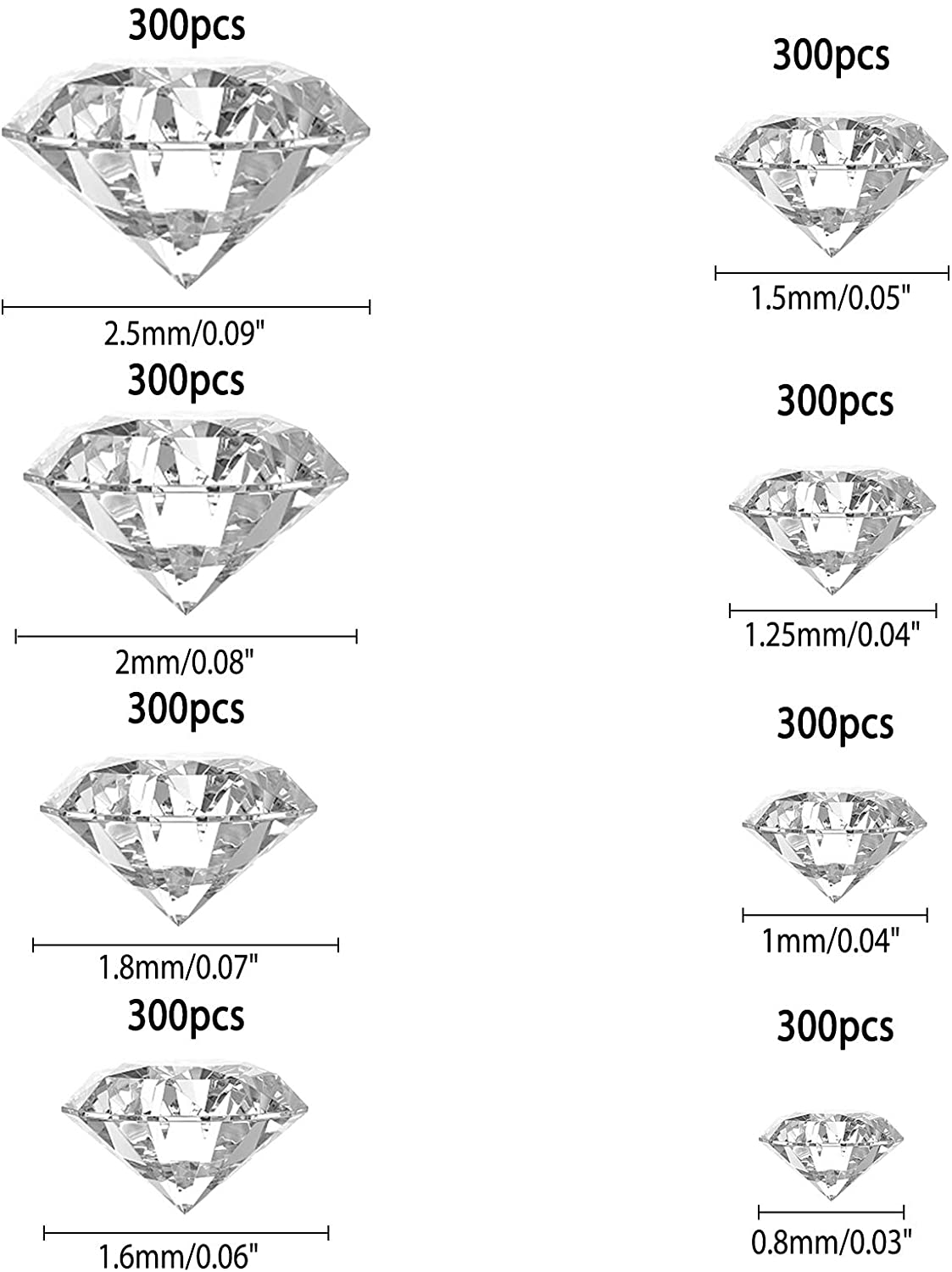 Hộp 240 Viên Đá Zirconia Trong Suốt 8 Kích Cỡ 0.8-2.5mm Dùng Làm Trang Sức Thủ Công