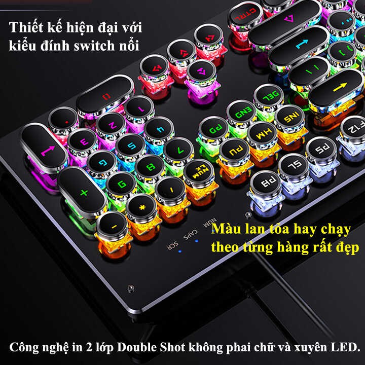 Bàn phím cơ YINDIAO ZK-4 NÚT TRÒN 104 phím cơ tiêu chuẩn (LED rainbow, Blue Switch) - VL