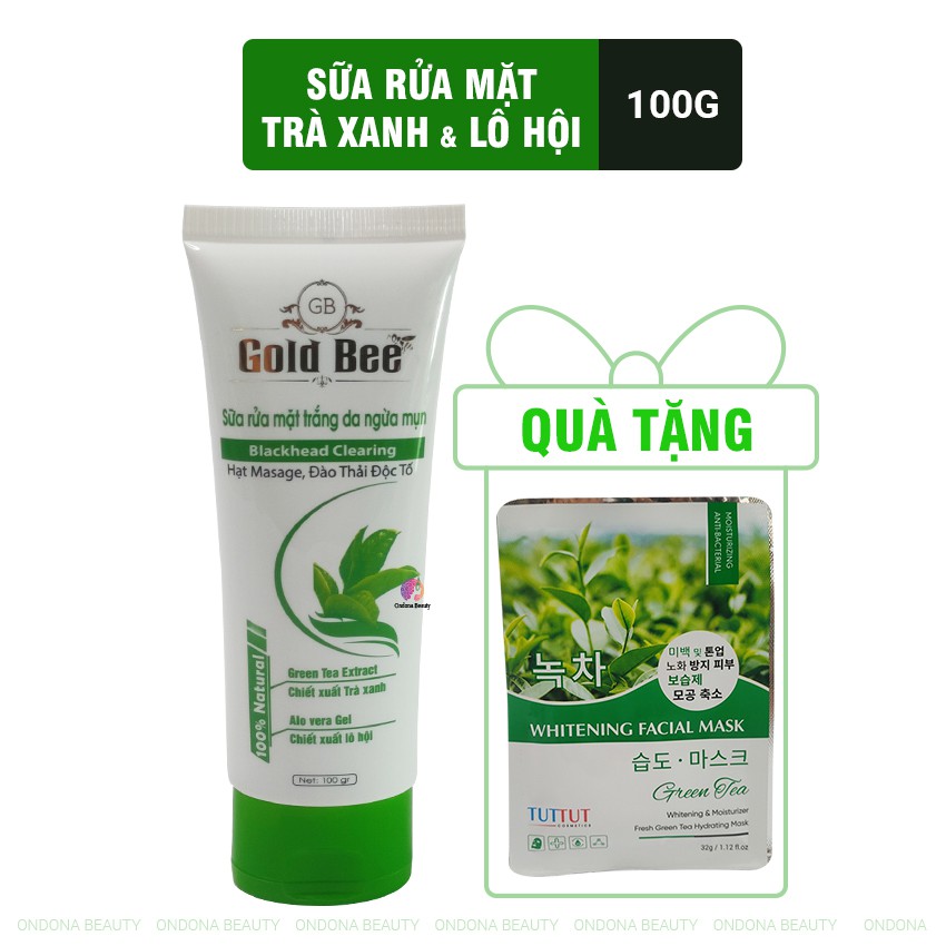 [Có Hạt Massage] SỮA RỬA MẶT TRẮNG DA NGỪA MỤN (Trà Xanh + Lô Hội) Gold Bee - Ondona Beauty