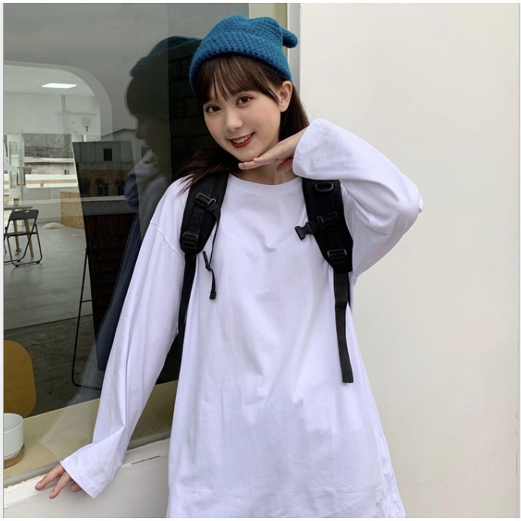 Áo phông trơn dài tay form rộng unisex - Thun cổ tròn dáng xuông kiểu basic ulzzang hàn quốc HOT | BigBuy360 - bigbuy360.vn