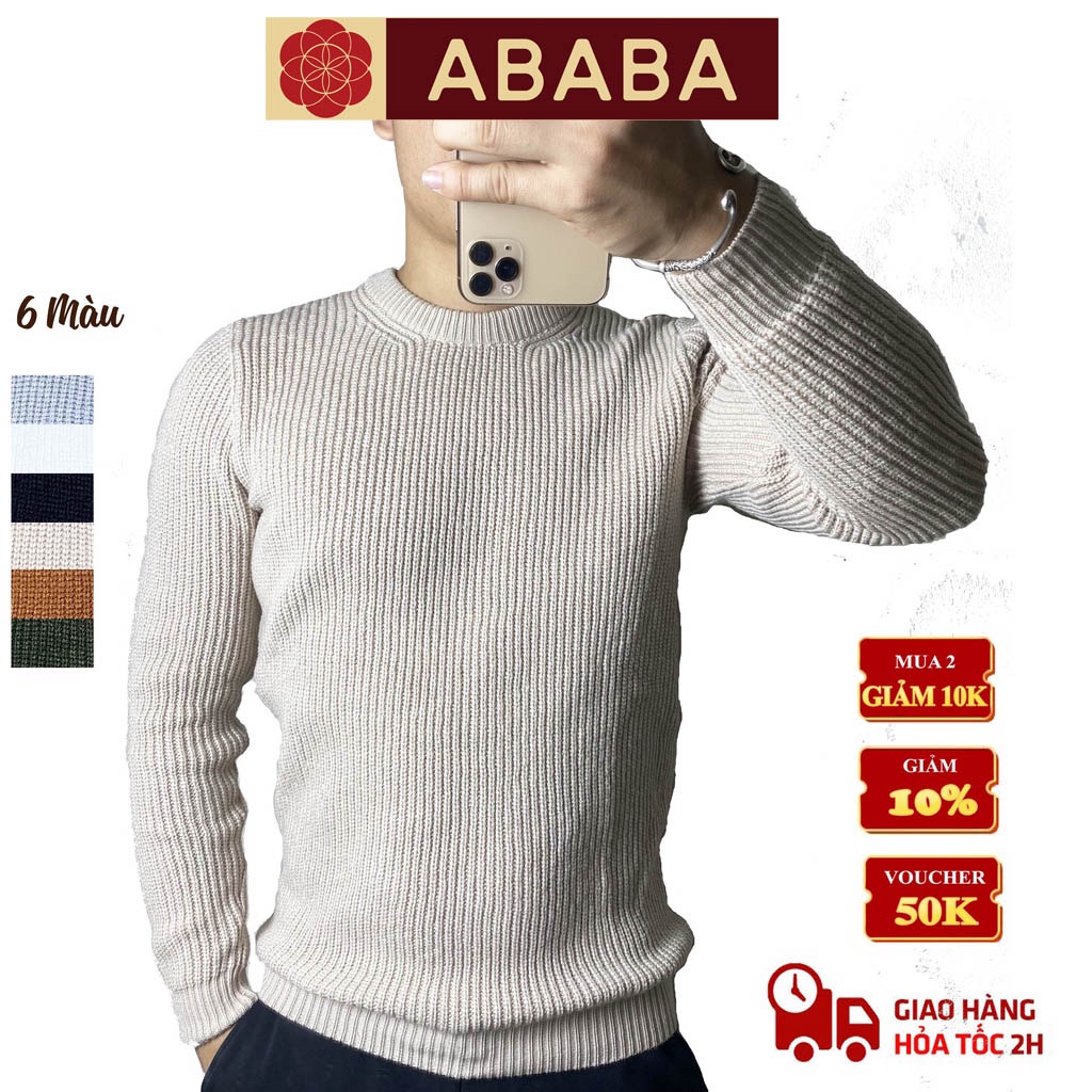 Áo len nam cổ tròn hàn quốc form rộng ABABA chất liệu dày mềm mại ABA-NGOM7