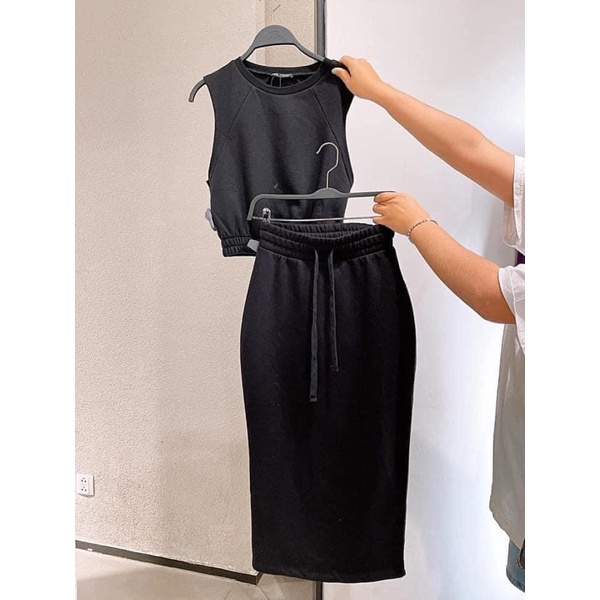 Set nỉ áo sát nách chân váy bút chì cho nữ săn sale