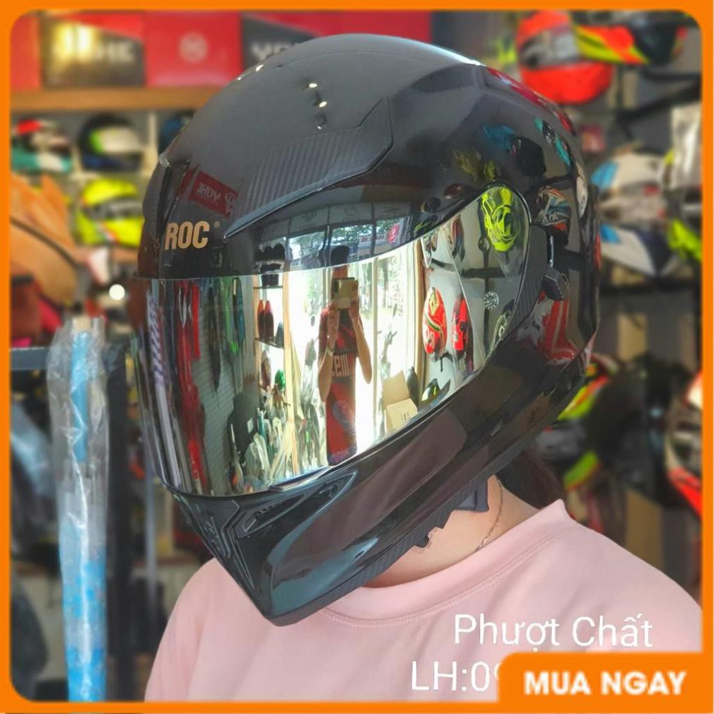 Giá Tận Kho - Nón bảo hiểm Fullface ROC R05 đen bóng lên kính titan vàng