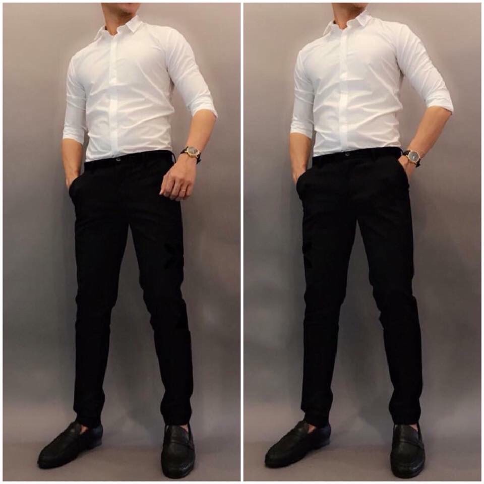 Combo Quần Âu Nam Ikemen Màu Đen, Áo Sơ Mi Nam Trắng Dài Tay Dáng Ôm Body | BigBuy360 - bigbuy360.vn