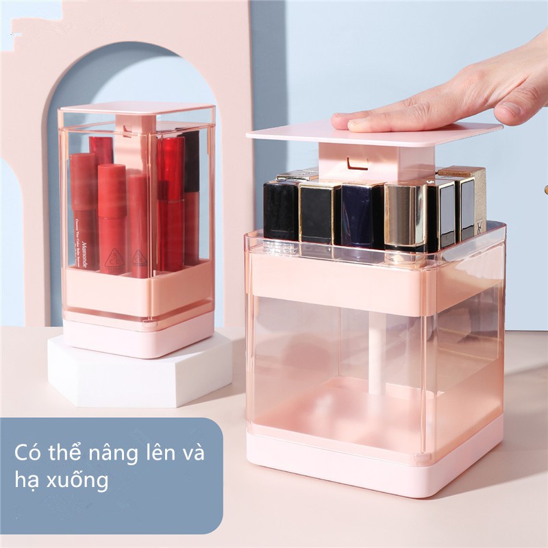 Hộp đựng son môi mỹ phẩm chia ô có nắp có thể nâng lên và hạ xuống tiện lợi