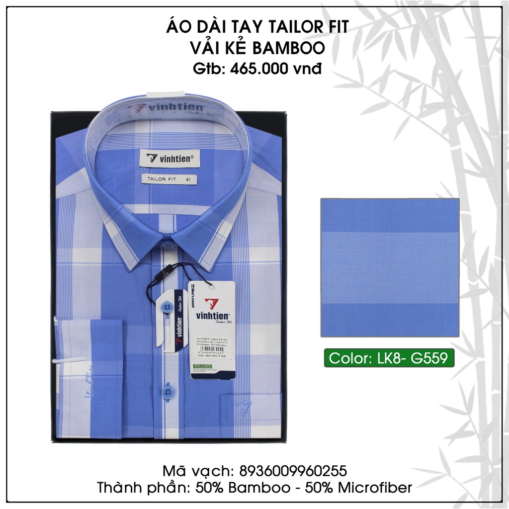 Áo sơ mi nam tay dài vạt ngang Tailor Fit Bamboo Vĩnh Tiến 465