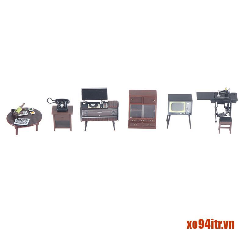 XOITR  1:18 Dollhouse Miniature Furniture Set Sewing machine TV Cabinet Table Mode