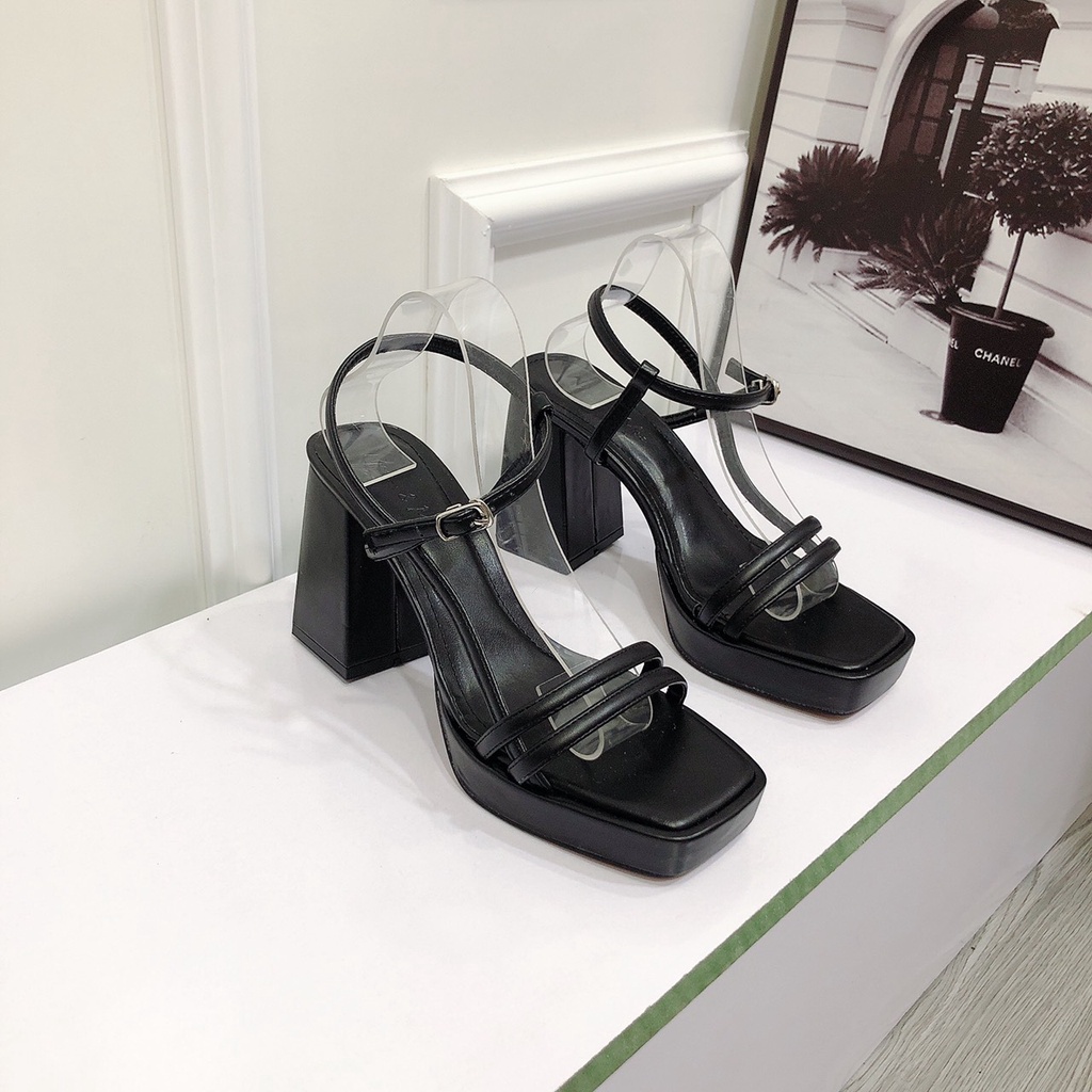 Sandal Gót Vuông Cao 9p Mũi Đúp 2p Dây Quai Mảnh Siêu Hot Chất Dạ Mềm Đẹp Lên Chân Tôn Dáng - Chị Chảnh Store