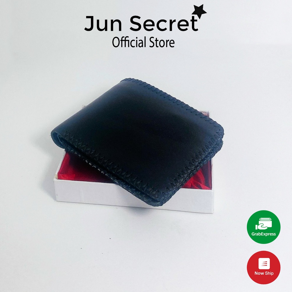 Ví da bò thật cao cấp kiểu ngang khâu viền có khóa dành cho nam thương hiệu Jun Secret KV95 nhiều ngăn đựng màu đen