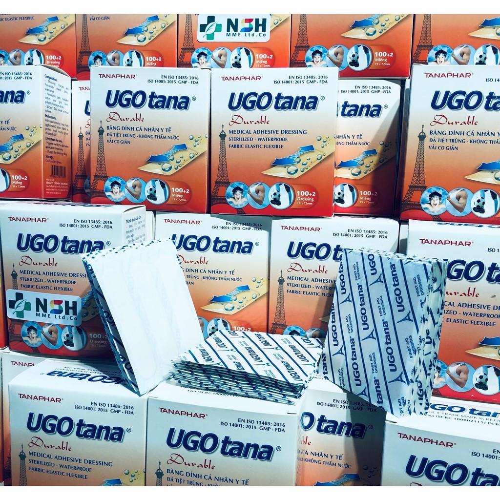 ❤ Hộp 100 Miếng + Tặng 02 Miếng Băng dán cá nhân UGOTANA BĂNG DÁN BĂNG DÍNH CÁ NHÂN Y TẾ UgoTana UGOTANA KHÔNG THẤM NƯỚC