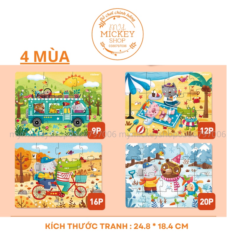 Bộ xếp hình Mideer cấp độ 2 4 trong 1 có 9 12 16 20 mảnh to vừa tay bé từ 18 tháng trở lên 3 mẫu My Mickey Shop