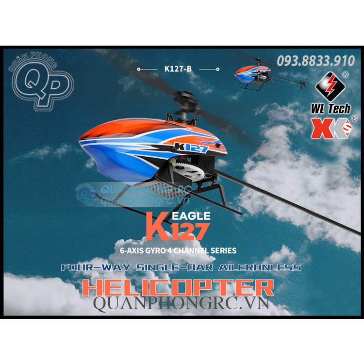 Máy  bay điều khiển WLtoys K127 RC Helicopter 2.4G 4CH 6 Axis Gyroscope Flybarless Fixed Height RTF