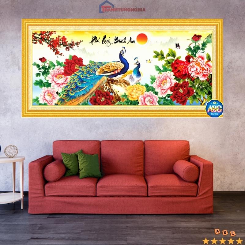 Tranh đính đá, tranh thêu chữ thập công phú quý bình an
