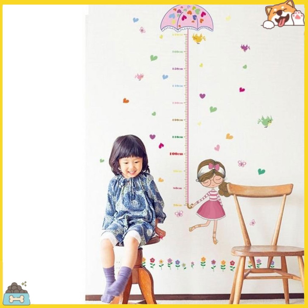 Giấy dán tường họa tiết hoạt hình có thước đo chiều cao cho bé chất liệu PVC kích thước hoàn thành 75x145cm