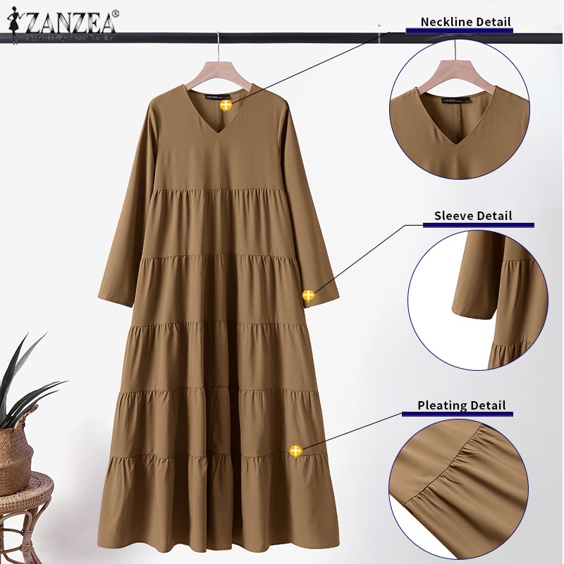 Zanzea Đầm Nữ Dài Tay Cổ Chữ V Thời Trang Quyến Rũ