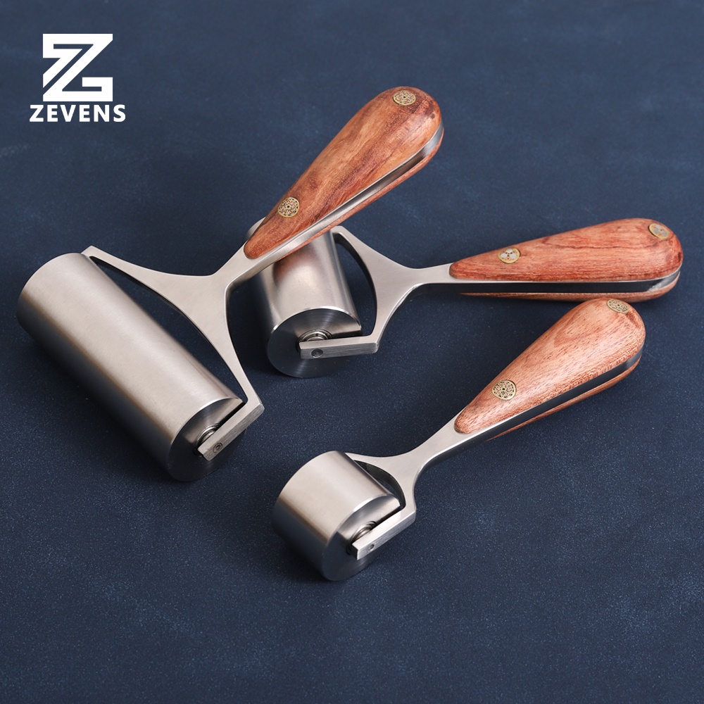 Con Lăn Bằng Thép Không Gỉ Cán Gỗ Hồng Mộc Cao Cấp Làm Đồ Da Thủ Công