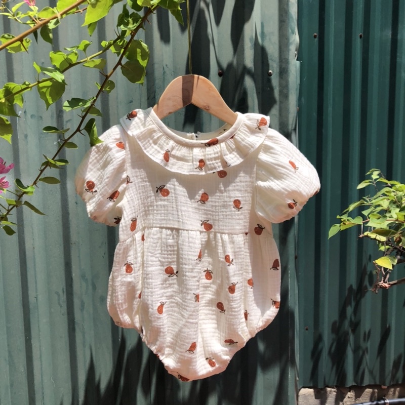 Romper bé gái tay bồng chất liệu xô muslin cao cấp