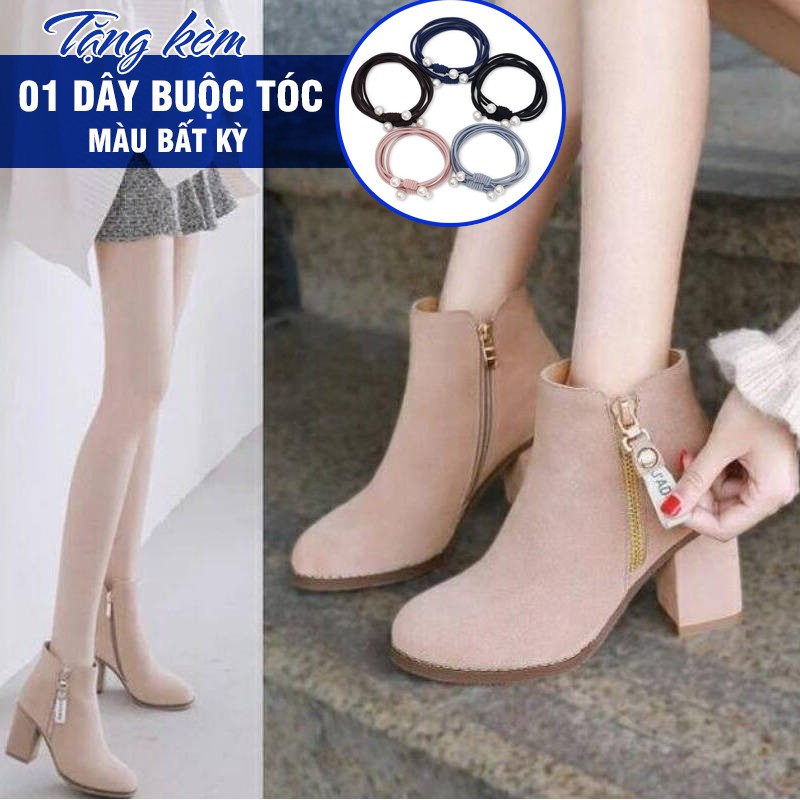 [SẴN HÀNG] Boots cao cổ nữ da lộn, giày cao cổ nữ thời trang, gót 7cm | BigBuy360 - bigbuy360.vn