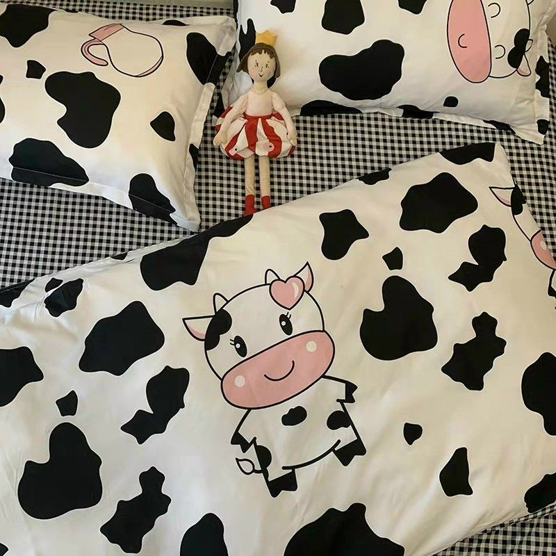 Bộ chăn ga gối Poly Cotton HQ Bò sữa đen trắng (Tặng vỏ gối ôm) - Miễn phí bo chun