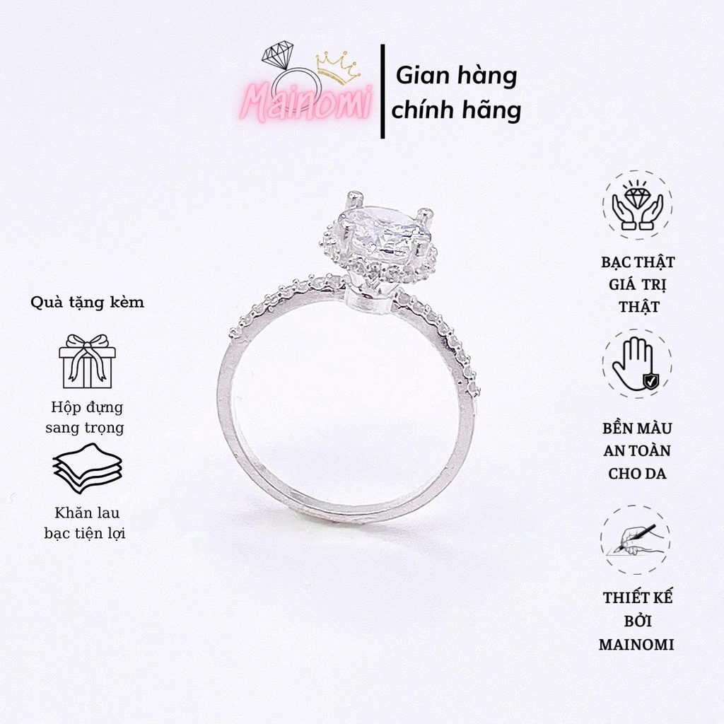 Nhẫn nữ đá cao đế tròn, đá chủ 7ly MAINOMI sang xịn quấn hút chuẩn bạc ta