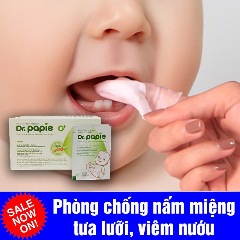 Gạc rơ lưỡi Dr Papie vệ sinh răng miệng / Rơ lưỡi/ Tưa lưỡi Dr Papie cho bé (30 gói)