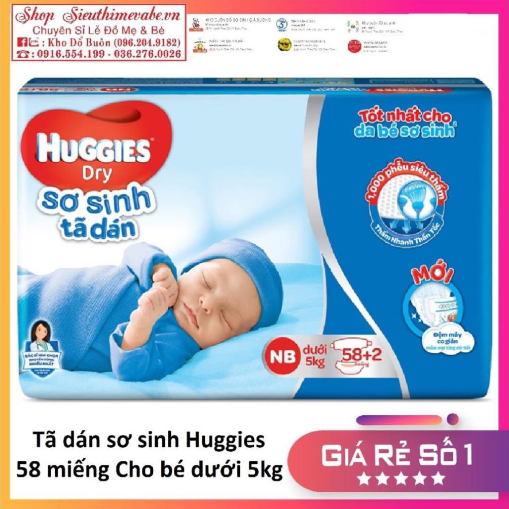 Tã dán sơ sinh Huggies mới 58 miếng NB58 (Cho bé dưới 5kg)