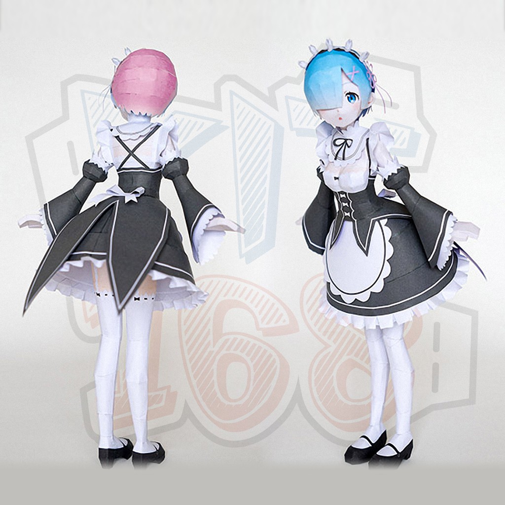 Mô hình giấy Anime Girls Rem & Ram - Re Zero kara Hajimeru Isekai Seikatsu