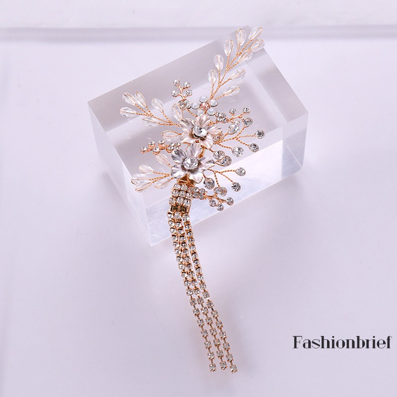 Trâm cài tóc tua rua đính đá pha lê phong cách Hàn Quốc cho cô dâu