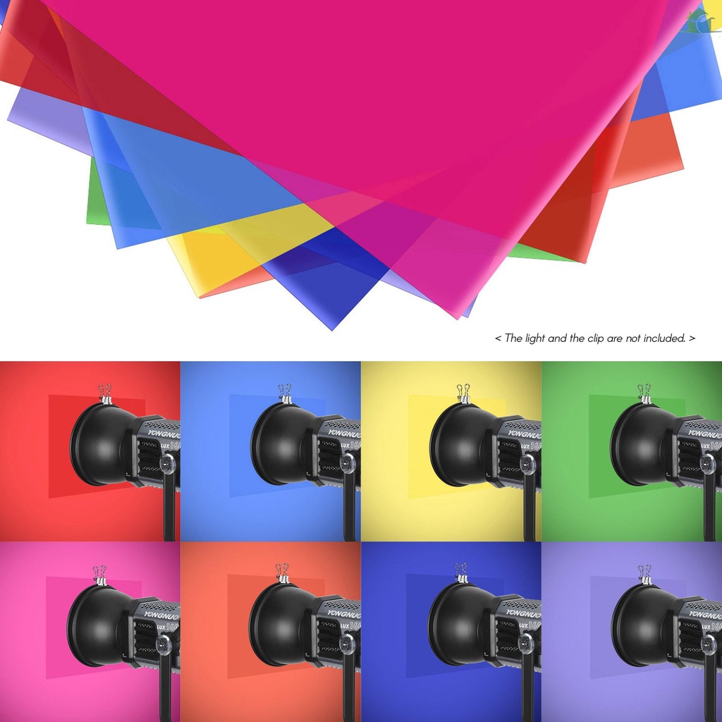 ANDOER Bộ gel lọc ánh sáng 8 màu sắc trong suốt 50*40cm/ 20*16in chuyên dụng cho đèn LED DJ