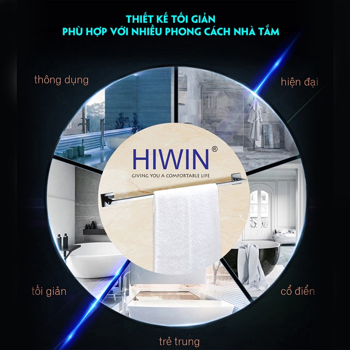 Giá treo khăn, thanh vắt khăn đơn nhà tắm chất liệu đồng mặt gương HIWIN Y-1208