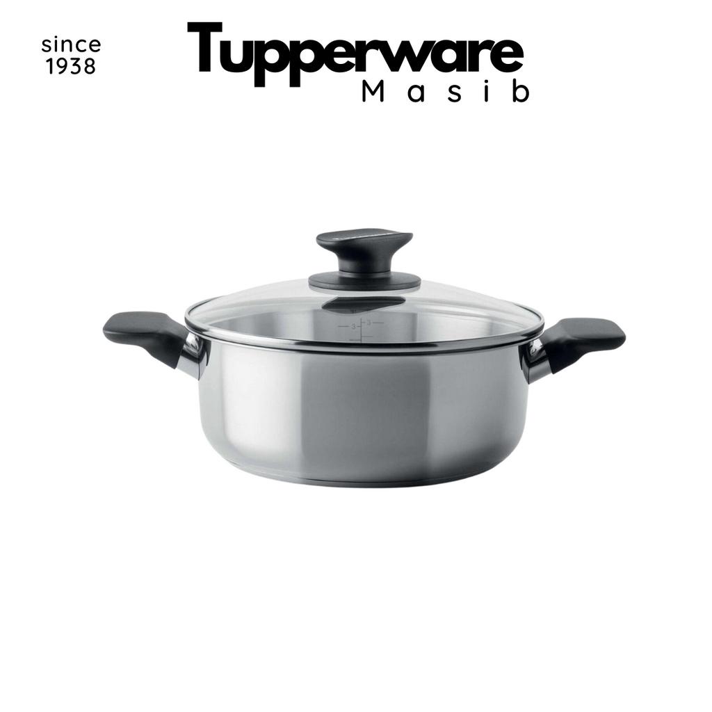 Nồi Universal Cookware Tupperware 3 Lớp Thép Không Gỉ - Dung tích 4L - Nắp kính - Kín hơi - Dùng cho mọi loại bếp