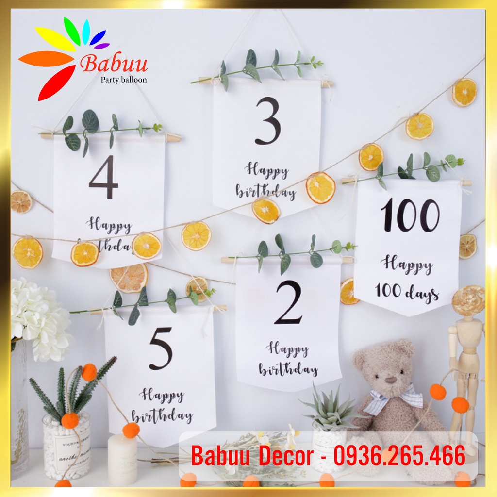 Cờ in số tuổi trang trí sinh nhật phong cách hàn quốc