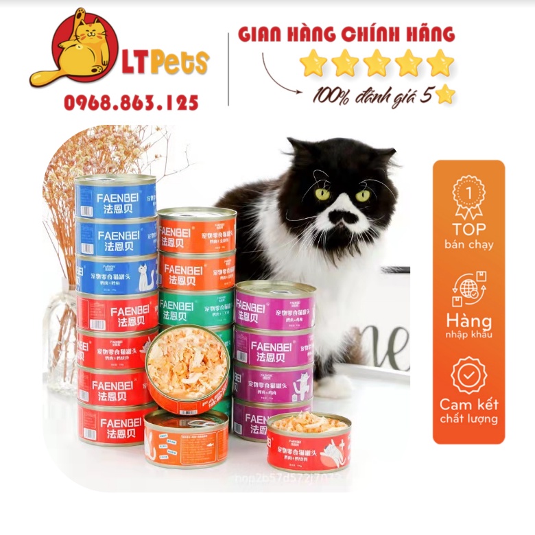 Pate Faenbei 170g lon lớn siêu tiết kiệm hương vị thịt gà xé cho mèo cưng