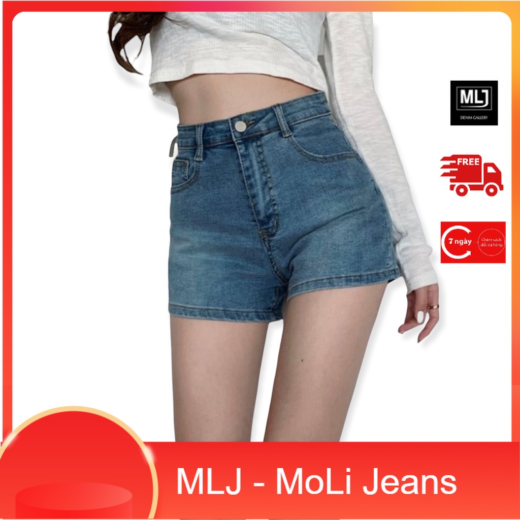 Quần short jean nữ BigSize lưng cao, co dãn mạnh, có túi nắp nhỏ phom ống rộng đang hot trend 3817 molijean