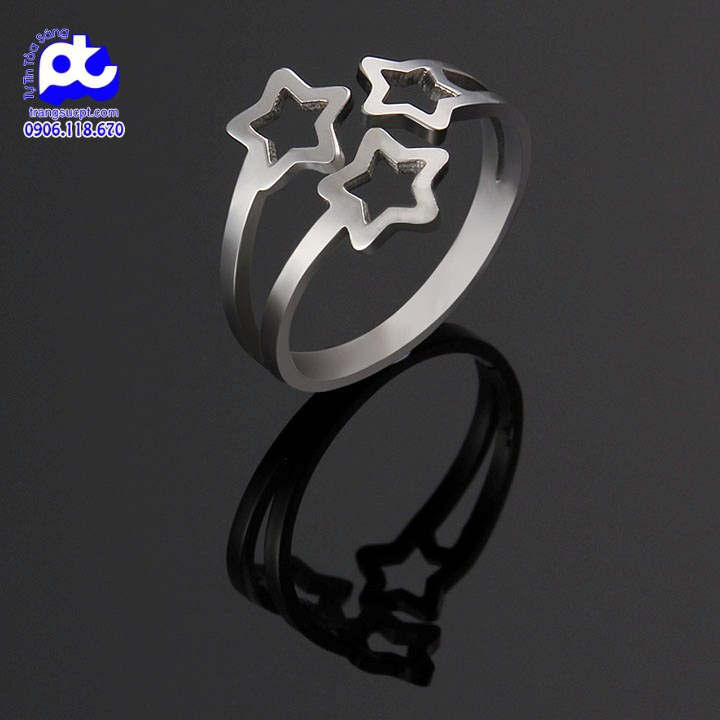 Nhẫn titan nữ freesize ngôi sao rỗng cách điệu cao cấp thép không gỉ titanium