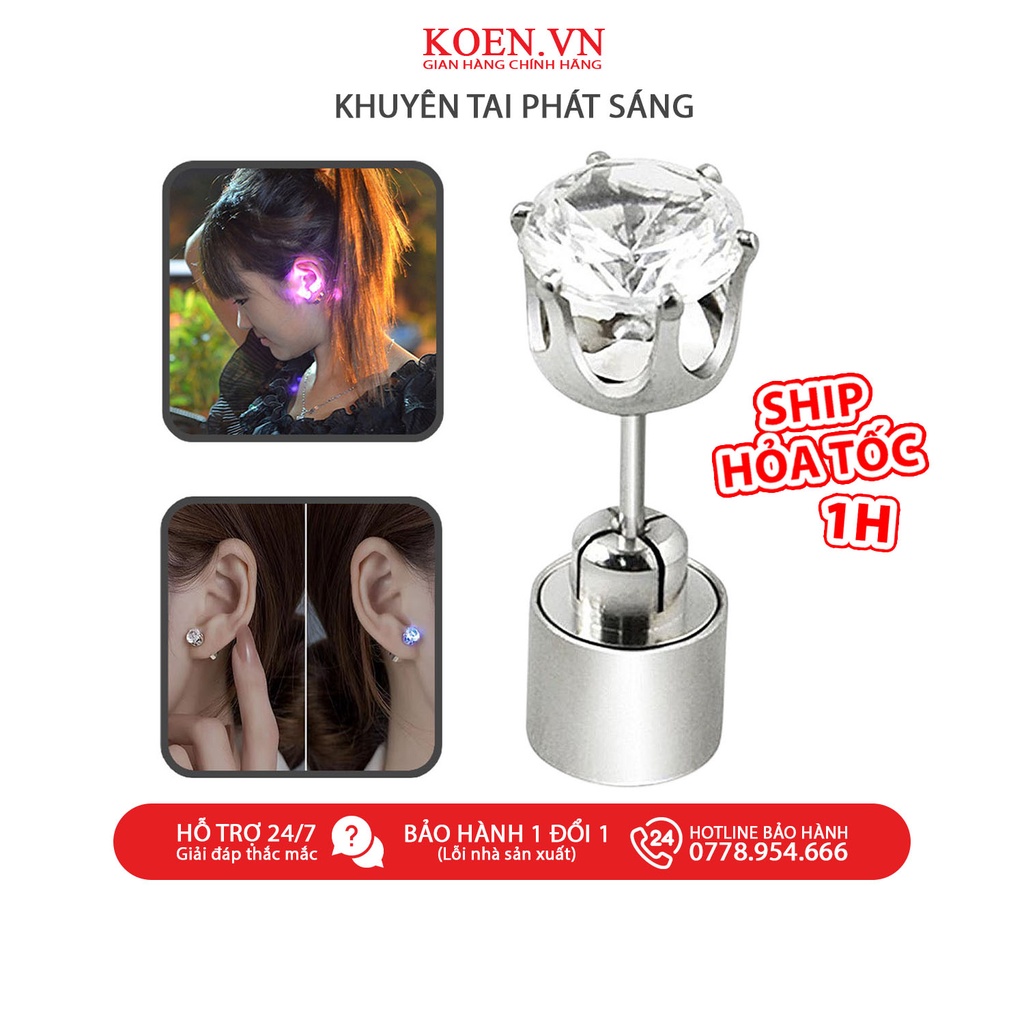 Khuyên Tai KOEN Khuyên Tai Phát Sáng Dùng Cho Nam Nữ Chất Liệu Bạc 925 Không Gây Kích Ứng