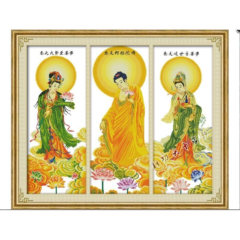 Tranh thêu chữ thập TÂY PHƯƠNG TAM PHẬT R281 (TRANH TỰ THÊU) KT:133X103CM