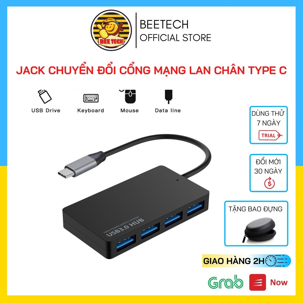 Hub chuyển cổng Type C thành 4 cổng USB 3.0 , Jack chia cổng cho điện thoại, máy tính, laptop - Beetech