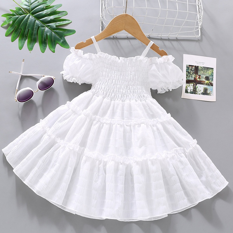 Đầm Dự Tiệc Trễ Vai Tay Phồng Màu Tím Trơn Dễ Thương Chất Lượng Cao Cho Bé Gái