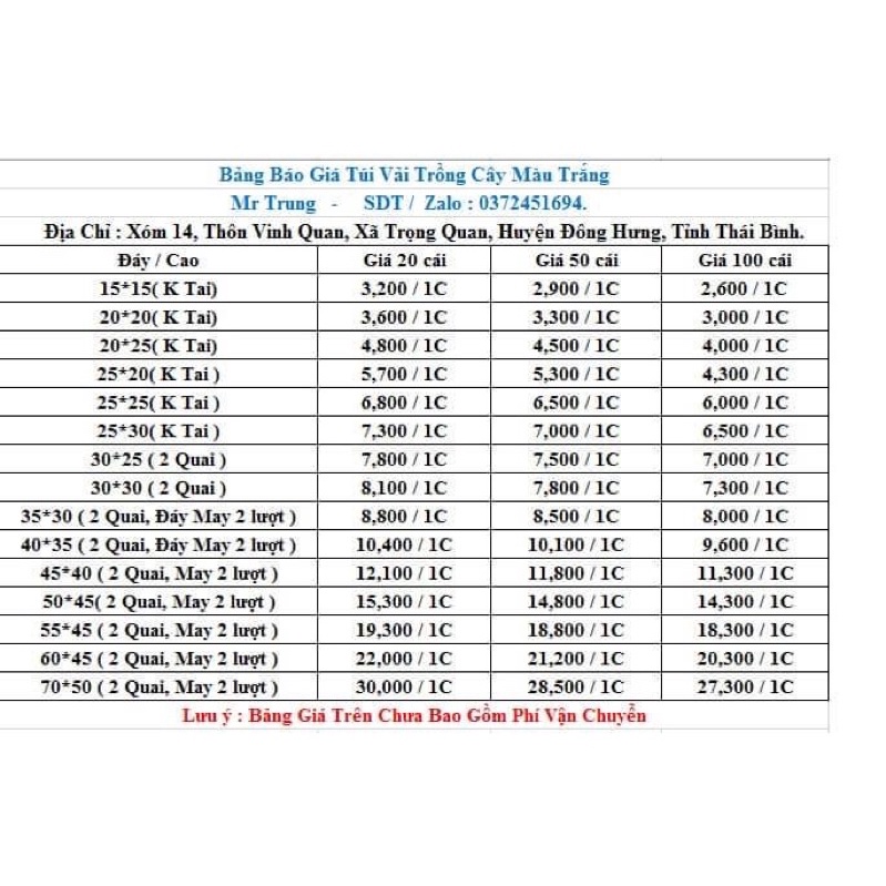 Túi Vải Trồng Cây Size 20*20